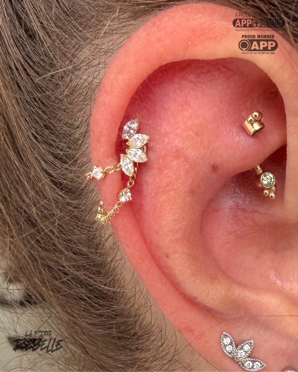 Anatometal Threadless Gold 4 Gem Marquise Fan