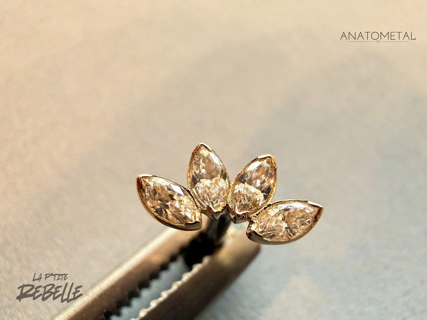 Anatometal Threadless Gold 4 Gem Marquise Fan