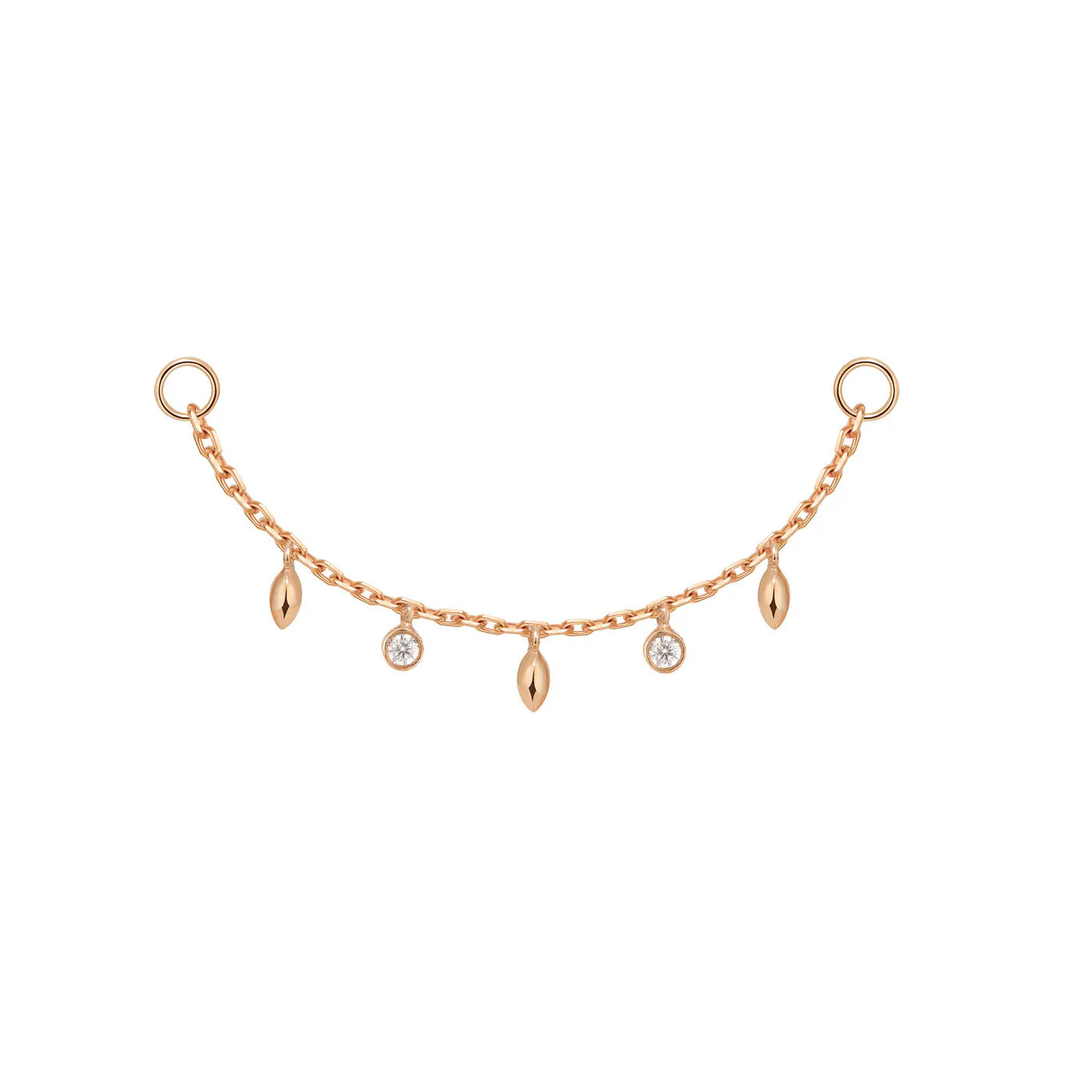 Modern Mood Body Jewelry Charms and Chains Chain with 5 dripping Bezel Diamonds and Marquise Gold Beads
