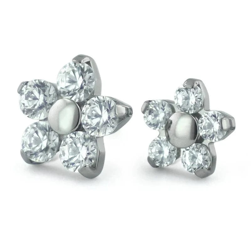 NeoMetal Threadless Titanium Flower - Clear CZ