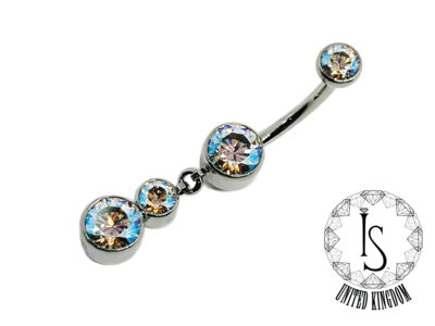 Industrial Strength Threaded Titanium 12mm Bezel Navel Curve with 2 Dangle