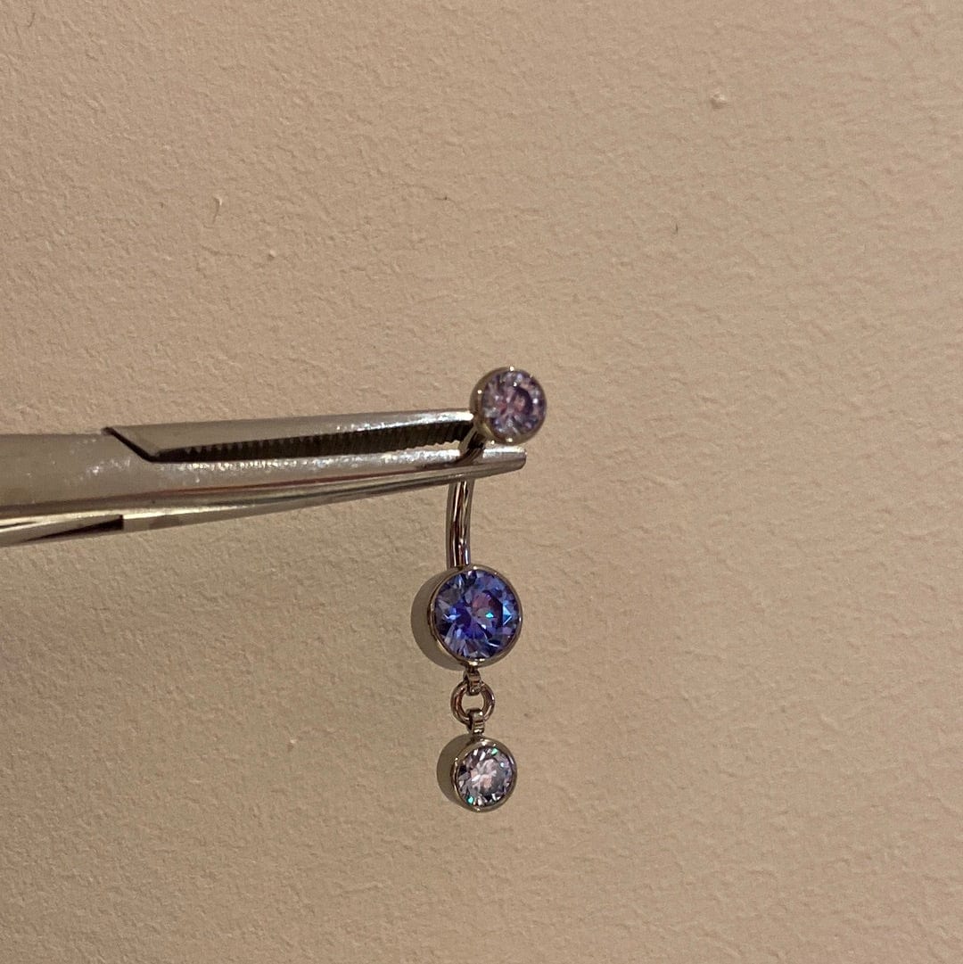 Industrial Strength Threaded Titanium Arctic Blue + Greyish Blue Bezel Navel Curve with 1 Dangle
