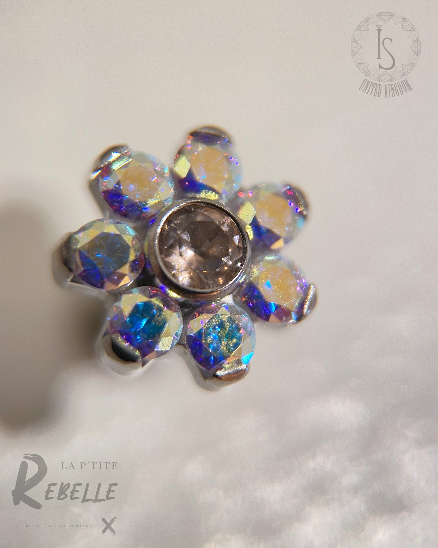 Industrial Strength Threadless Titanium Aurora Borealis + Morganite Flower #2