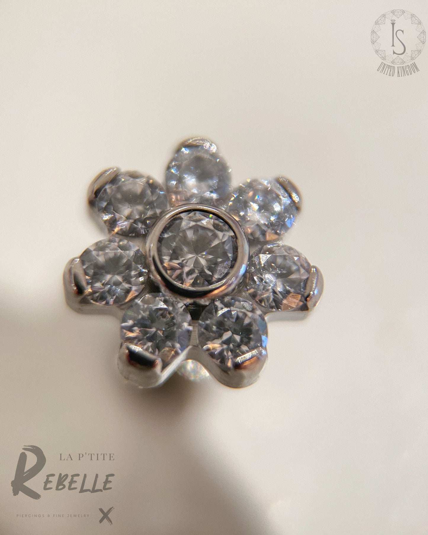 Industrial Strength Threadless Titanium Clear CZ Flower #2