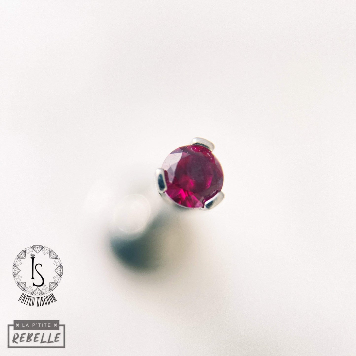 Industrial Strength Threadless Titanium Prong Set Dark Ruby Corundum Swarovski