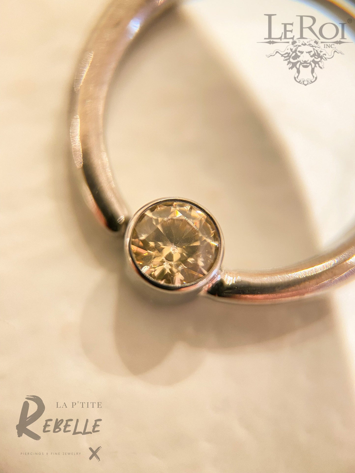 Le Roi Titanium Ring Champagne CZ Fixed Bezel Ring (Forward Facing)