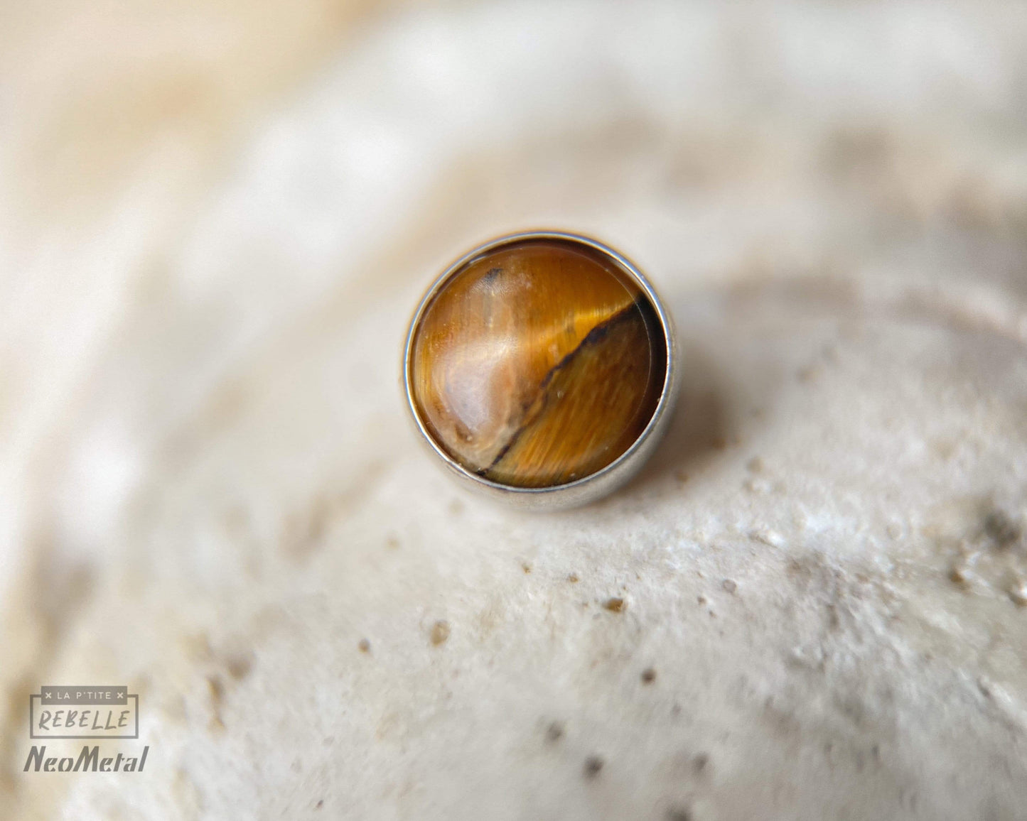 NeoMetal Threadless Titanium Cabuchon - Genuine Tiger's Eye